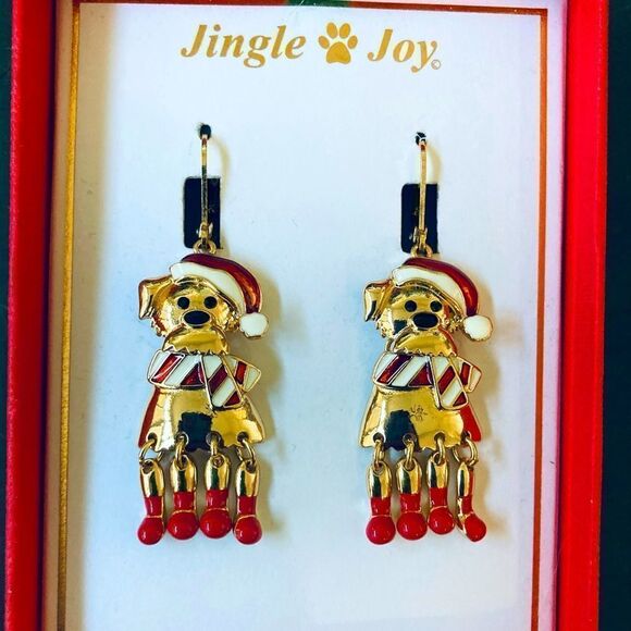NWT Holiday Dog Gold Christmas Earrings - Picture 1 of 3